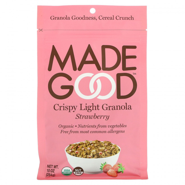 MadeGood, Хрустящая светлая гранола, клубника, 284 г (10 унций) MadeGood, Хрустящая светлая гранола, клубника, 284 г (10 унций)