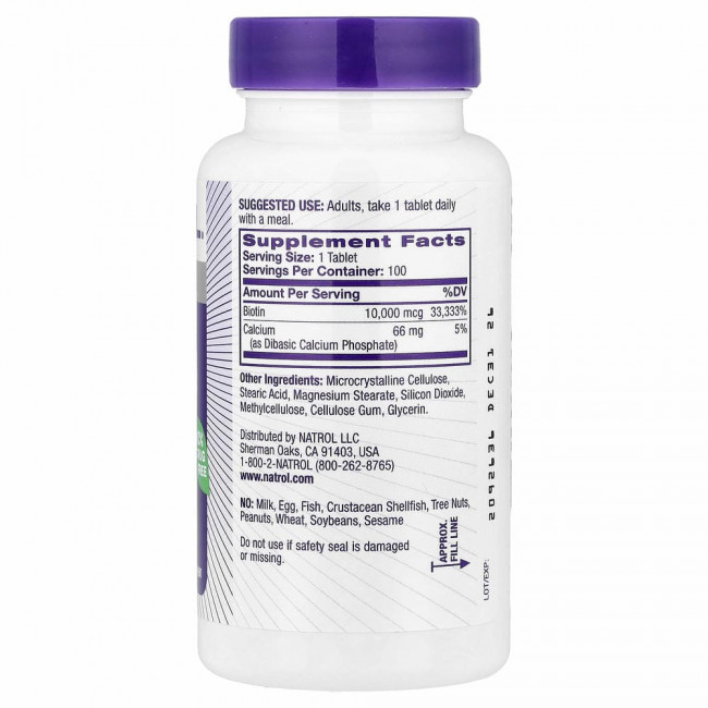 Natrol, биотин, максимальная сила действия, 10 000 мкг, 100 таблеток