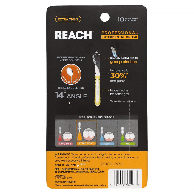 Reach, Professional Interdental Brush, Extra Tight, 10 Interdental Cleaners