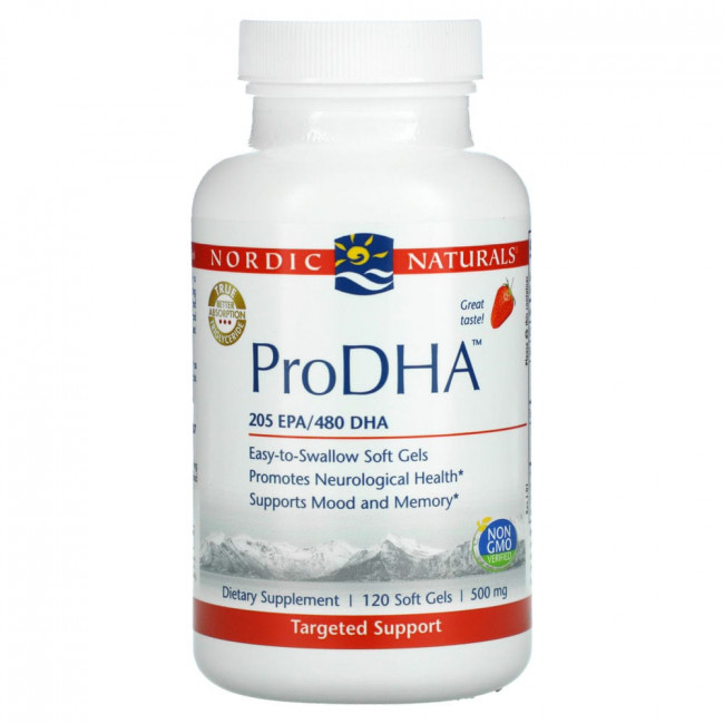 Nordic Naturals, ProDHA, клубничный вкус, 240 мг, 120 мягких таблеток