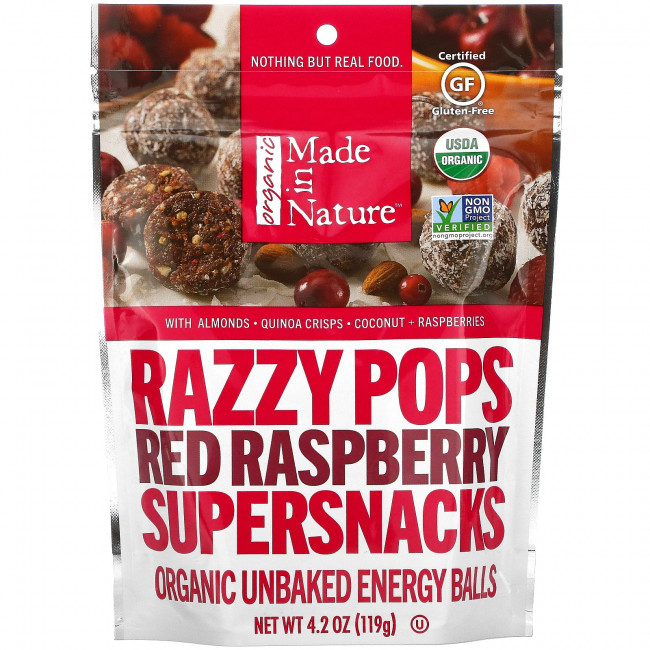 Made in Nature, Razzy Pops, суперснеки с красной малиной, 119 г (4,2 унции) Made in Nature, Razzy Pops, суперснеки с красной малиной, 119 г (4,2 унции)