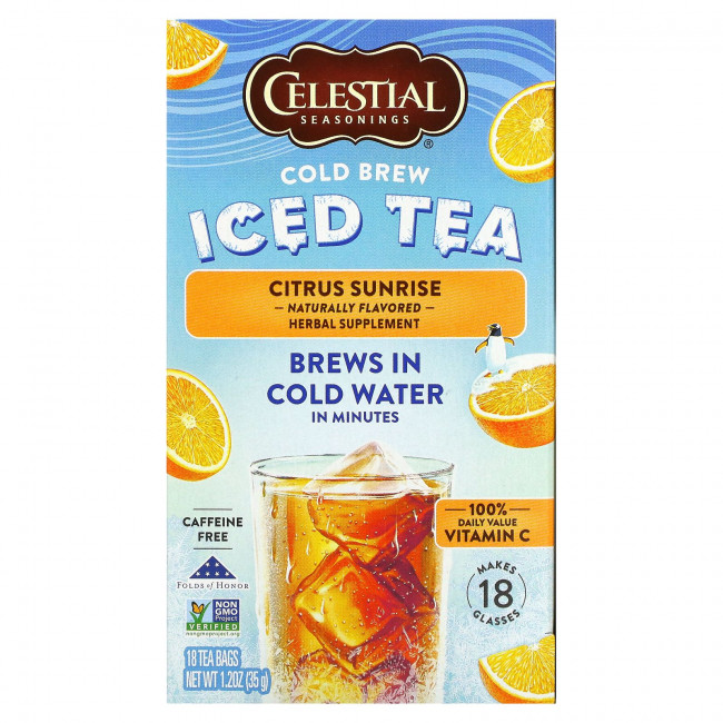 Celestial Seasonings, Холодный чай со льдом, Citrus Sunrise, без кофеина, 18 чайных пакетиков, 35 г (1,2 унции)