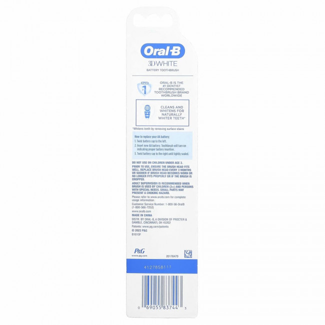 Oral-B, 3D White, зубная щетка на батарейках, 1 шт.