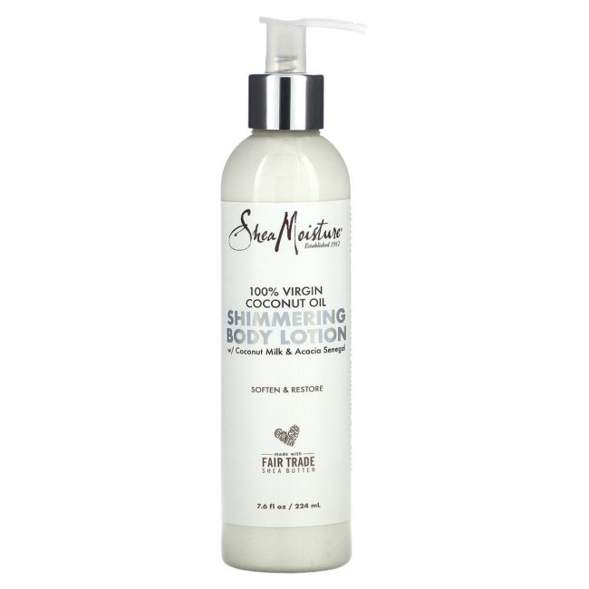 SheaMoisture, 100% кокосовое масло первого отжима, сияющий лосьон для тела, 224 мл (7,6 жидк. Унции)