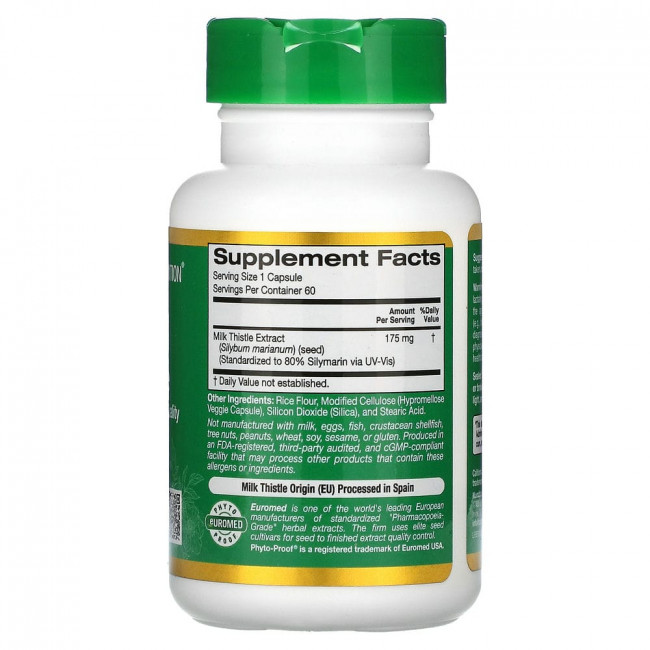 California Gold Nutrition, EuroHerbs, экстракт расторопши, европейское качество, 175 мг, 60 растительных капсул