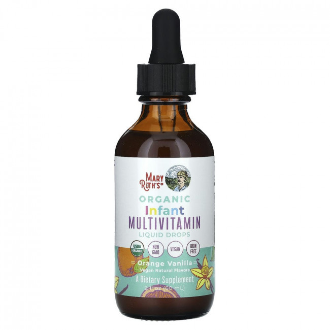MaryRuth's, Organic Infant Multivitamin Liquid Drops, Iron Free, 6-12 Months, Orange Vanilla, 2 fl oz (60 ml)