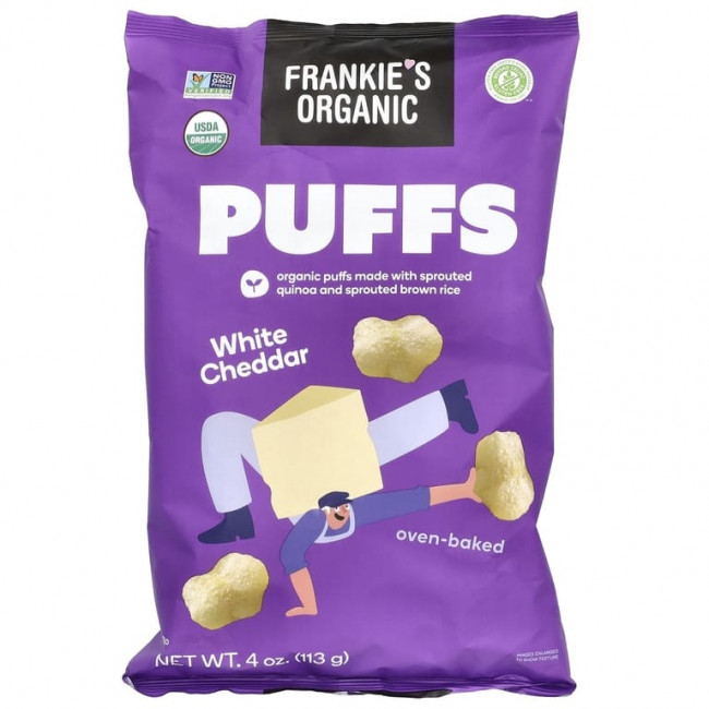 Frankie's Organic, Puffs, белый чеддер, 113 г (4 унции) Frankie's Organic, Puffs, белый чеддер, 113 г (4 унции)