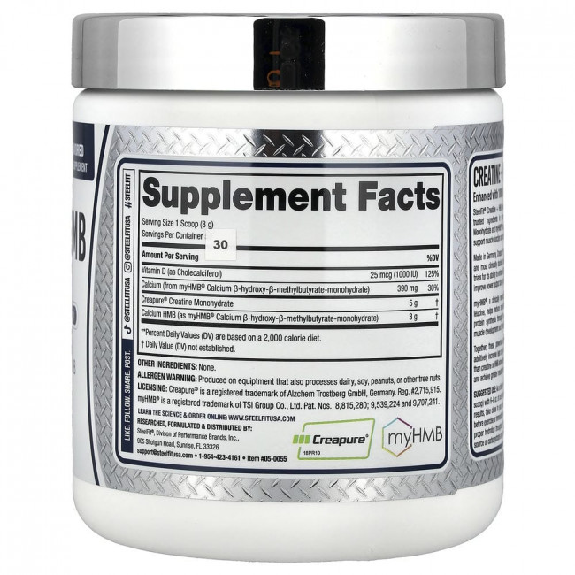 SteelFit, креатин + HMB, без вкусовых добавок, 240 г (8,5 унций)