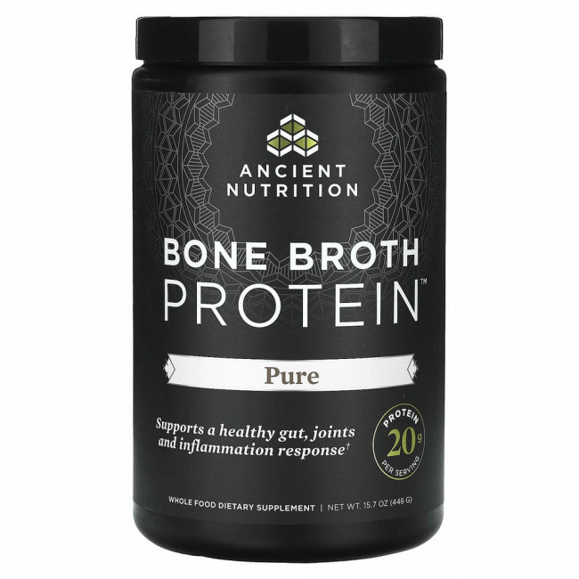 Dr. Axe / Ancient Nutrition, Bone Broth Protein, чистый протеиновый порошок, 446 г (15,7 унции)