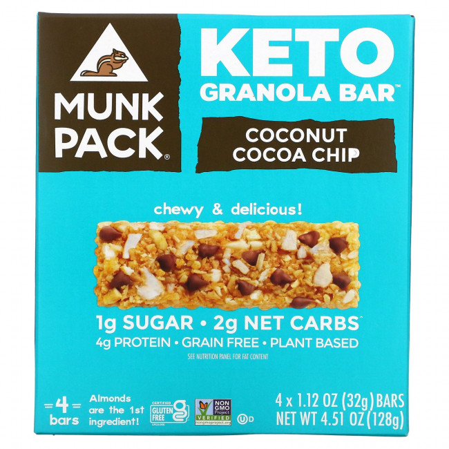 Munk Pack, Keto Granola, кокосовая и какао-крошка, 4 батончика, 32 г (1,12 унции) Munk Pack, Keto Granola, кокосовая и какао-крошка, 4 батончика, 32 г (1,12 унции)