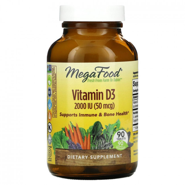 MegaFood, витамин D3, 2000 МЕ, 90 таблеток MegaFood, витамин D3, 2000 МЕ, 90 таблеток