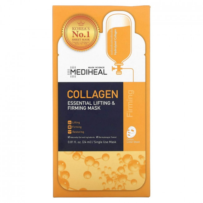 Mediheal, тканевая лифтинг-маска для упругости кожи, с коллагеном, 5 шт., по 24 мл (0,81 жидк. унции) Mediheal, тканевая лифтинг-маска для упругости кожи, с коллагеном, 5 шт., по 24 мл (0,81 жидк. унции)