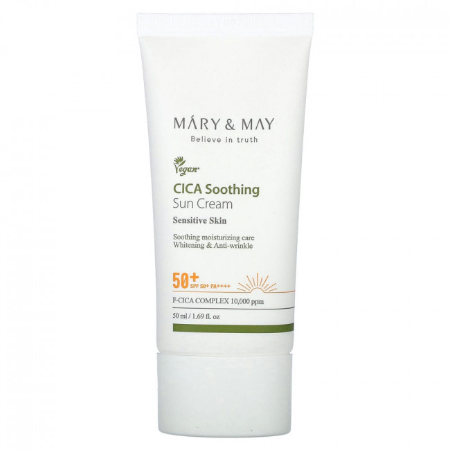 Mary & May, CICA Soothing Sun Cream, Sensitive Skin, SPF 50+ PA++++, 1.69 fl oz (50 ml)