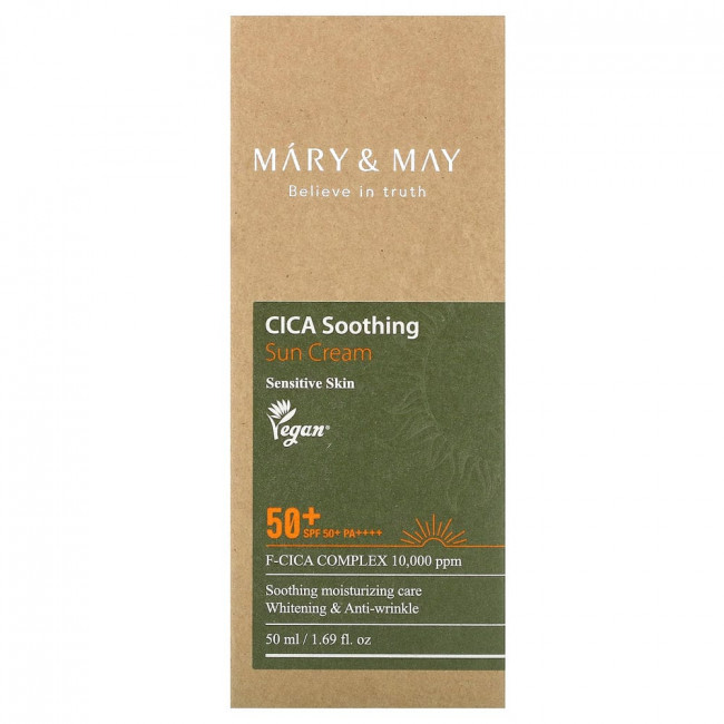 Mary & May, CICA Soothing Sun Cream, Sensitive Skin, SPF 50+ PA++++, 1.69 fl oz (50 ml)