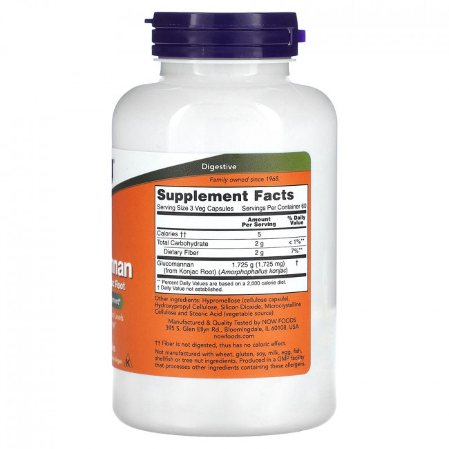 NOW Foods, глюкоманнан, 575 мг, 180 вегетарианских капсул NOW Foods, глюкоманнан, 575 мг, 180 вегетарианских капсул