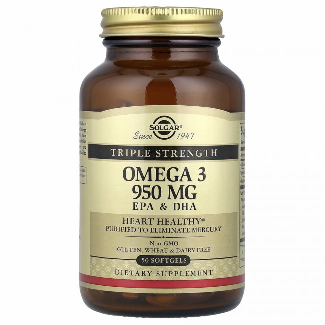 Solgar, омега-3, ЭПК и ДГК, тройной концентрации, 950 мг, 50 капсул