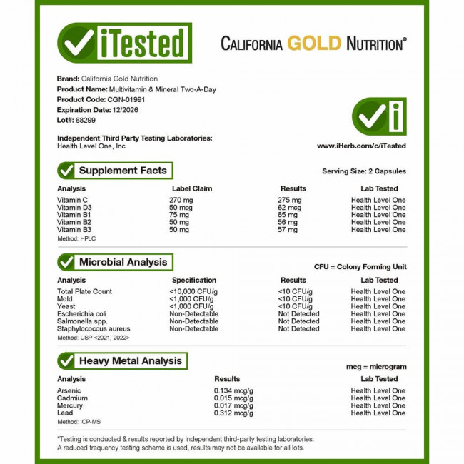 California Gold Nutrition, мультивитамины для ежедневного приема, 180 растительных капсул