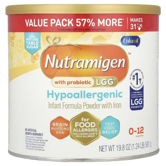 Enfamil, Nutramigen ™ с пробиотиком LGG®, гипоаллергенный, для детей 0–12 месяцев, 561 г (19,8 унции) Enfamil, Nutramigen ™ с пробиотиком LGG®, гипоаллергенный, для детей 0–12 месяцев, 561 г (19,8 унции)