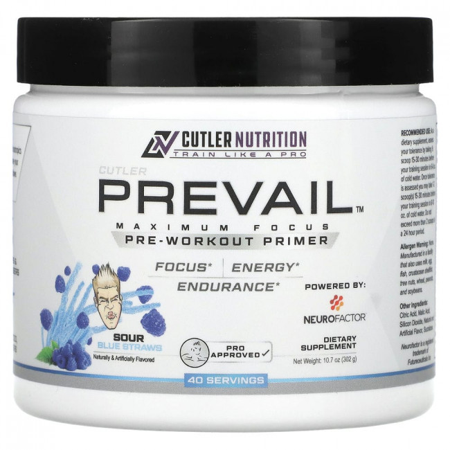 Cutler Nutrition, Prevail Pre-Workout Primer, Sour Blue Straws, 10.7 oz (302 g)