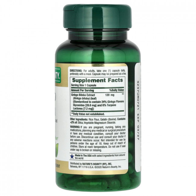 Nature's Bounty, Гинкго билоба, 120 мг, 100 капсул Nature's Bounty, Гинкго билоба, 120 мг, 100 капсул