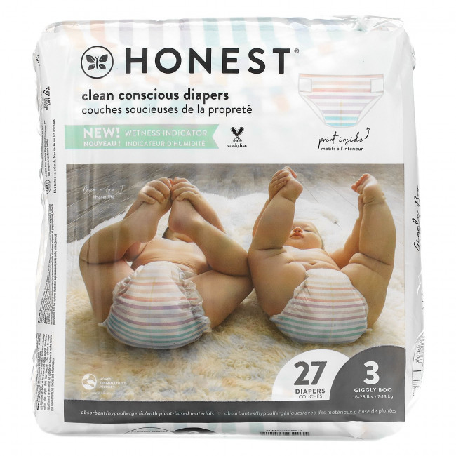 The Honest Company, Honest, подгузники, размер 3, 7–13 кг (16–28 фунтов), радужные полоски, 27 шт. The Honest Company, Honest, подгузники, размер 3, 7–13 кг (16–28 фунтов), радужные полоски, 27 шт.