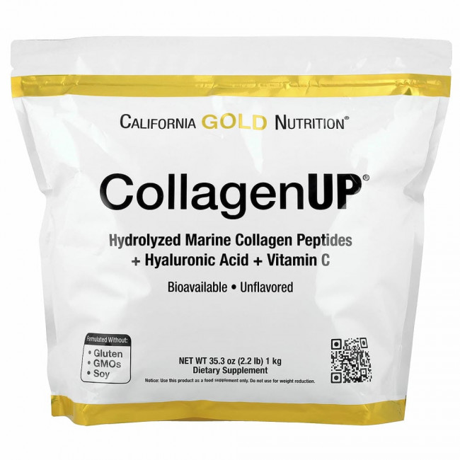California Gold Nutrition, CollagenUP, гидролизованные пептиды морского коллагена с гиалуроновой кислотой и витамином C, без добавок, 1 кг (2,2 фунта) California Gold Nutrition, CollagenUP, гидролизованные пептиды морского коллагена с гиалуроновой кислотой и витамином C, без добавок, 1 кг (2,2 фунта)