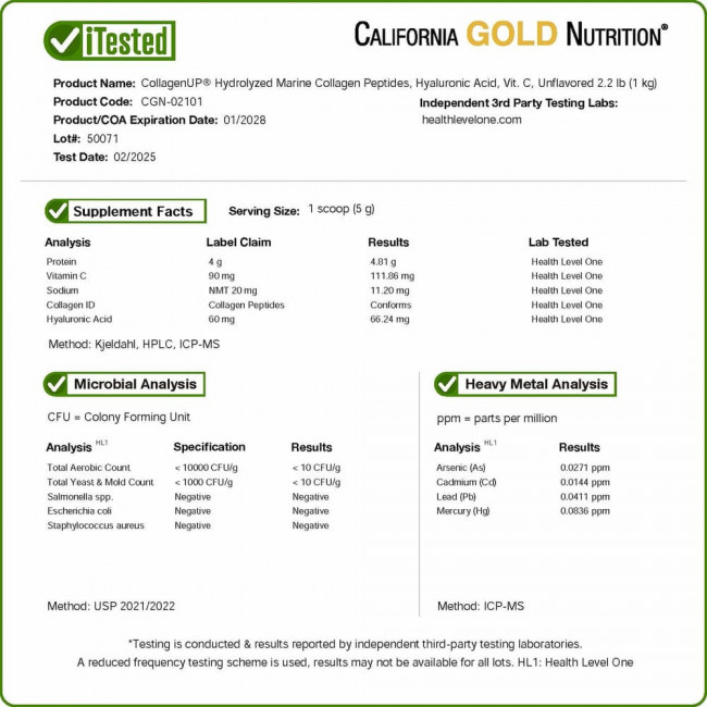 California Gold Nutrition, CollagenUP, гидролизованные пептиды морского коллагена с гиалуроновой кислотой и витамином C, без добавок, 1 кг (2,2 фунта) California Gold Nutrition, CollagenUP, гидролизованные пептиды морского коллагена с гиалуроновой кислотой и витамином C, без добавок, 1 кг (2,2 фунта)