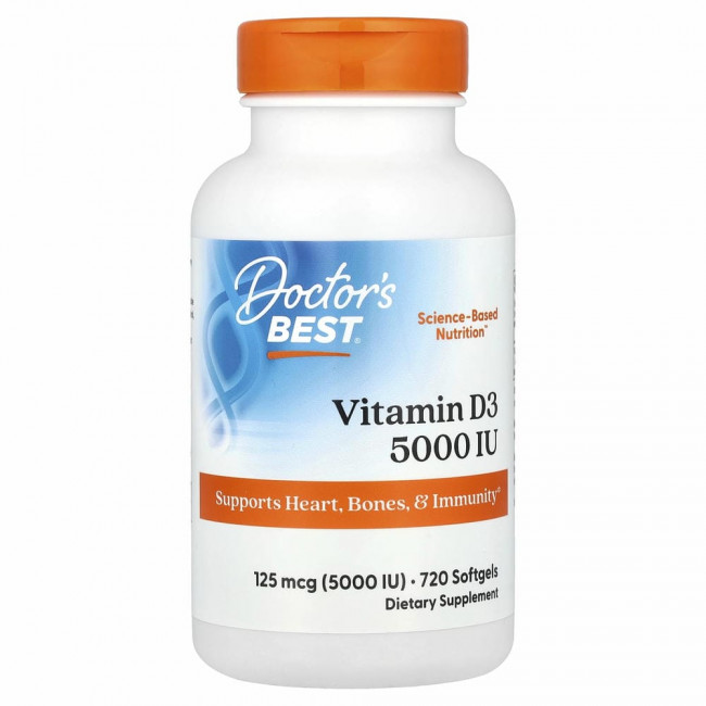 Doctor's Best, Витамин D3, 125 мкг (5000 МЕ), 720 мягких желатиновых капсул