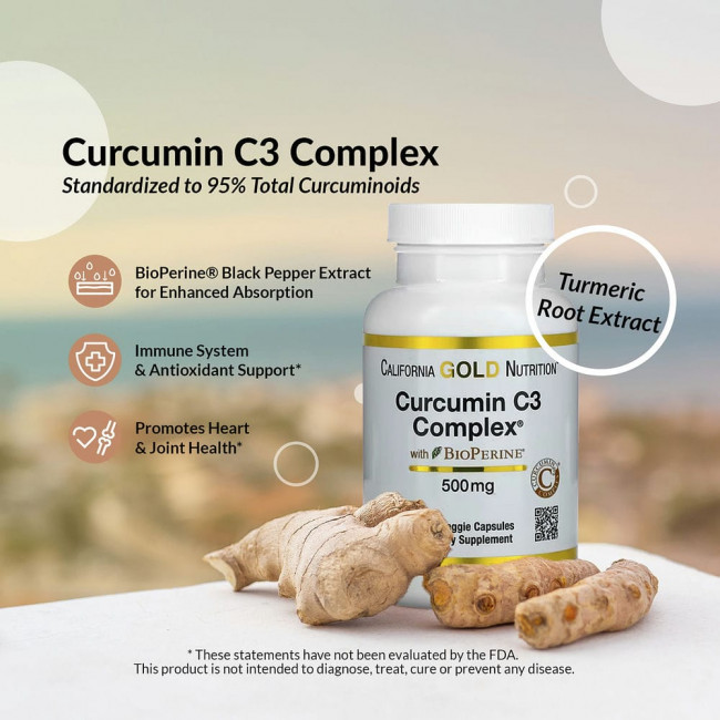 California Gold Nutrition, Curcumin C3 Complex с экстрактом BioPerine, 500 мг, 120 растительных капсул California Gold Nutrition, Curcumin C3 Complex с экстрактом BioPerine, 500 мг, 120 растительных капсул