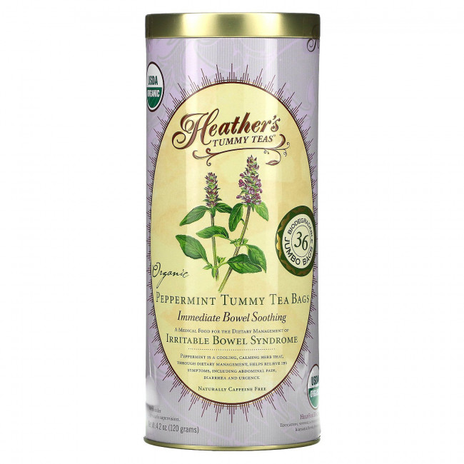 Heather's Tummy Care, Tummy Teas, Organic Peppermint Tea Bags, Caffeine Free, 36 Extra Large Tea Bags, 4.2 oz (120 g)