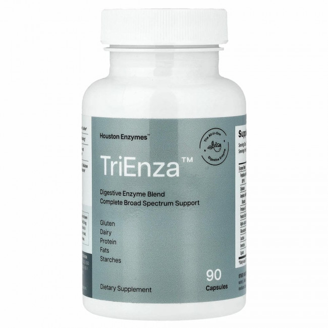 Houston Enzymes, TriEnza, ферменты помогающие при пищевой непереносимости, 90 капсул Houston Enzymes, TriEnza, ферменты помогающие при пищевой непереносимости, 90 капсул