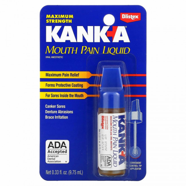 Blistex, Kank-A, жидкость для снятия боли во рту, 9,75 мл (0,33 жидк. Унции) Blistex, Kank-A, жидкость для снятия боли во рту, 9,75 мл (0,33 жидк. Унции)