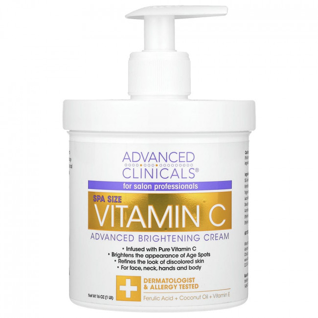 Advanced Clinicals, осветляющий крем с витамином С, улучшенная формула, 454 г (16 унций) Advanced Clinicals, осветляющий крем с витамином С, улучшенная формула, 454 г (16 унций)