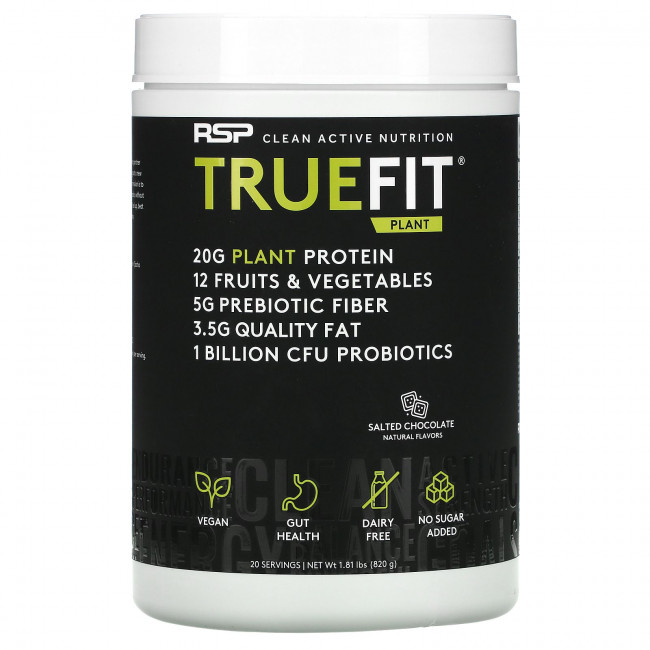 RSP Nutrition, TrueFit Plant Protein Shake, соленый шоколад, 820 г (1,81 фунта) RSP Nutrition, TrueFit Plant Protein Shake, соленый шоколад, 820 г (1,81 фунта)