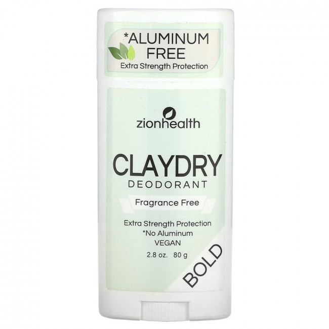 Zion Health, Claydry дезодорант, жирный, без отдушек, 80 г (2,8 унции)