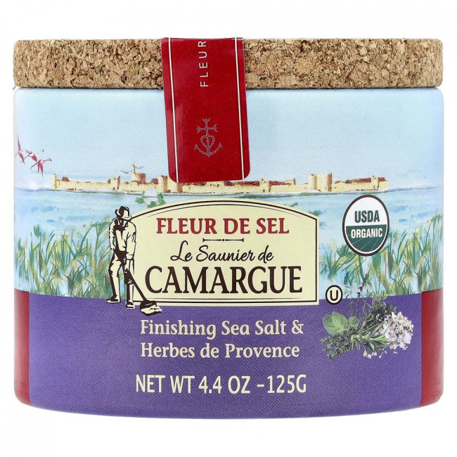 Le Saunier de Camargue, Fleur de Sel, завершающая морская соль и прованские травы, 4,4 унции (125 г)