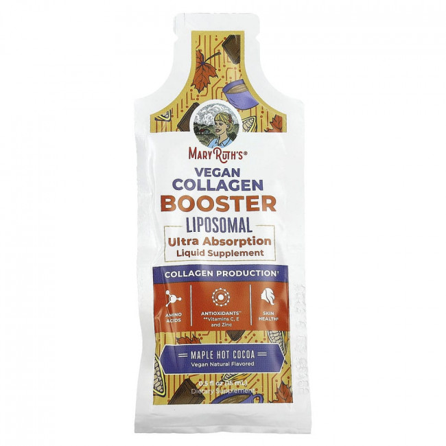 MaryRuth's, Vegan Collagen Booster Liposomal, Maple Hot Cocoa, 14 Pouches, 0.5 fl oz (15 ml) Each