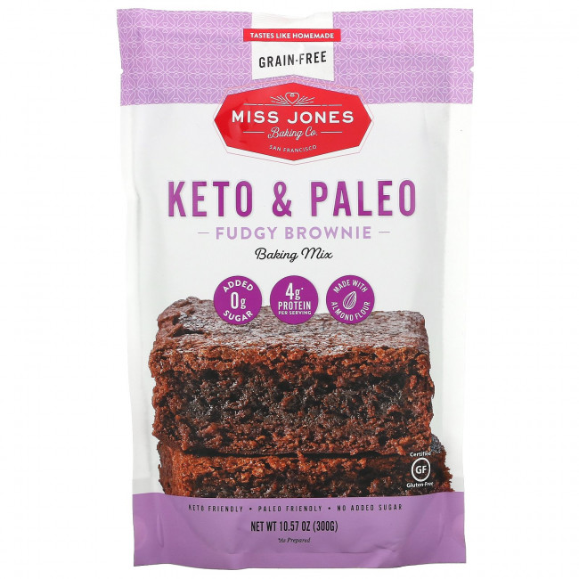 Miss Jones Baking Co, Смесь для выпечки Keto & Paleo Fudgy Brownie, 300 г (10,57 унции)