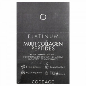 Codeage, Platinum Multi Collagen Peptides, без добавок, 30 пакетиков по 11 г (0,38 унции)