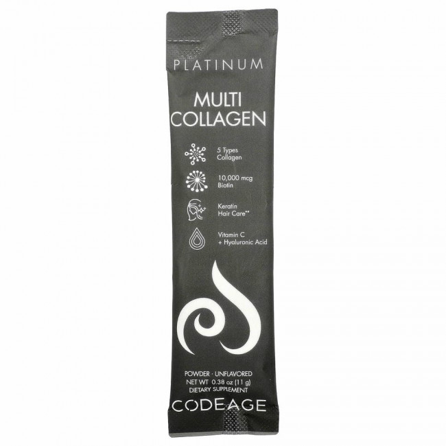Codeage, Platinum Multi Collagen Peptides, без добавок, 30 пакетиков по 11 г (0,38 унции) Codeage, Platinum Multi Collagen Peptides, без добавок, 30 пакетиков по 11 г (0,38 унции)