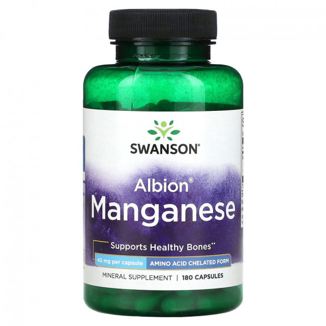 Swanson, Albion марганец, 40 мг, 180 капсул Swanson, Albion марганец, 40 мг, 180 капсул