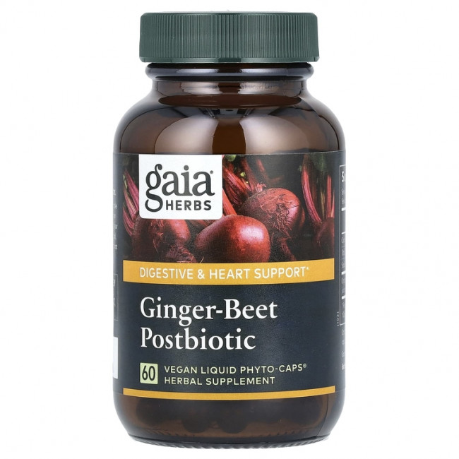 Gaia Herbs, постбиотик из свеклы с имбирем, 60 веганских капсул с фитокапсулами