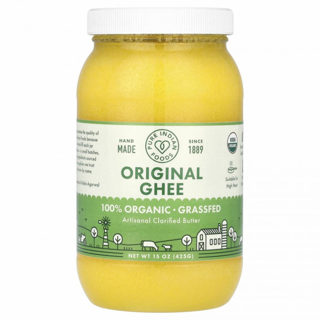 Pure Indian Foods, топленое масло гхи, 100% органический продукт из молока буйволиц, вскормленных на подножном корме, 425 г (15 унций) Pure Indian Foods, топленое масло гхи, 100% органический продукт из молока буйволиц, вскормленных на подножном корме, 425 г (15 унций)
