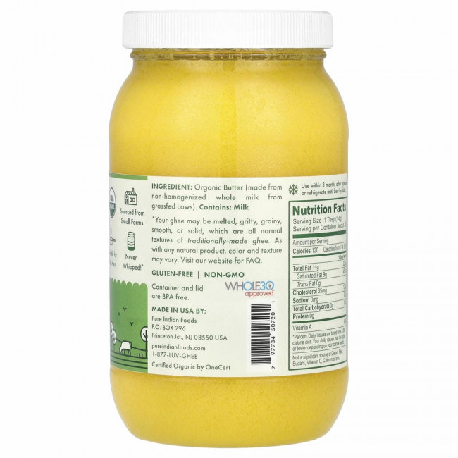 Pure Indian Foods, топленое масло гхи, 100% органический продукт из молока буйволиц, вскормленных на подножном корме, 425 г (15 унций) Pure Indian Foods, топленое масло гхи, 100% органический продукт из молока буйволиц, вскормленных на подножном корме, 425 г (15 унций)