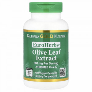 California Gold Nutrition, экстракт из листьев оливкового дерева, EuroHerbs, европейское качество, 500 мг, 180 растительных капсул California Gold Nutrition, экстракт из листьев оливкового дерева, EuroHerbs, европейское качество, 500 мг, 180 растительных капсул