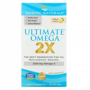 Nordic Naturals, Ultimate Omega 2X, со вкусом лимона, 1075 мг, 60 капсул Nordic Naturals, Ultimate Omega 2X, со вкусом лимона, 1075 мг, 60 капсул