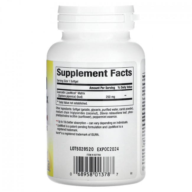 Natural Factors, кверцетин, в мицеллярной форме LipoMicel, 60 капсул с жидким содержимым Natural Factors, кверцетин, в мицеллярной форме LipoMicel, 60 капсул с жидким содержимым