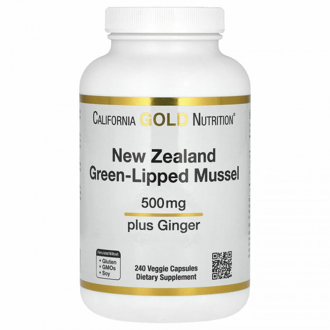 California Gold Nutrition, Новозеландские зеленогубые мидии с имбирем, формула для здоровья суставов, 500 мг, 240 растительных капсул