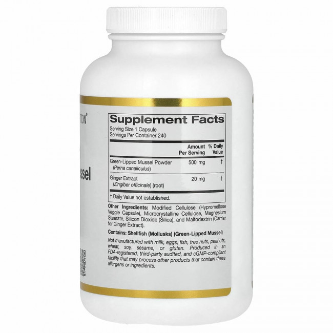 California Gold Nutrition, Новозеландские зеленогубые мидии с имбирем, формула для здоровья суставов, 500 мг, 240 растительных капсул