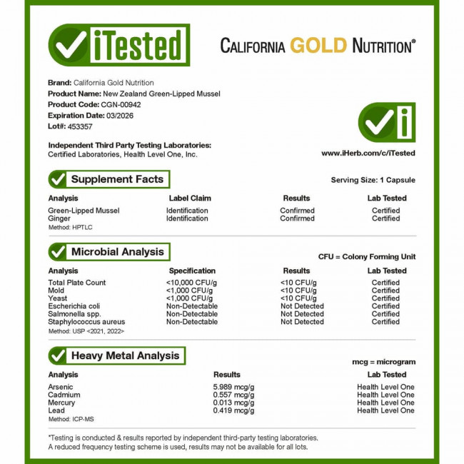 California Gold Nutrition, Новозеландские зеленогубые мидии с имбирем, формула для здоровья суставов, 500 мг, 240 растительных капсул